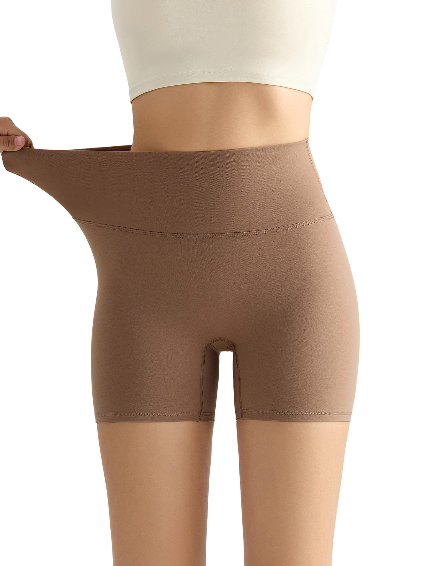 Weiman pantalones cortos de yoga de tres puntos sin talla, pantalones cortos de cintura alta para realzar la cadera, ropa interior antibacteriana sin sentido de la nube, pantalones de fitness de tres puntos para mujer