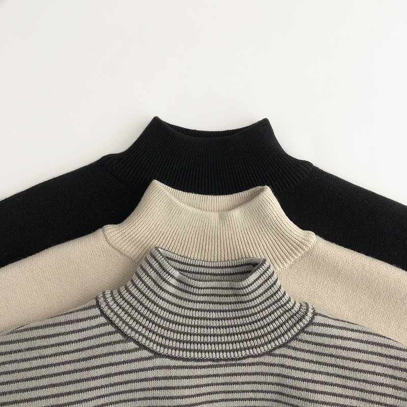 Velvet demi-season children's knitted sweater for men and women girl's, Korean style, high collar, western style 2