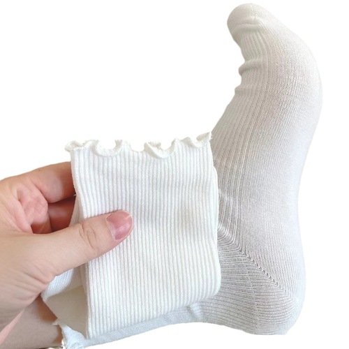 Summer Japanese jk socks white fungus-edged mid-calf socks ins trendy cute girl socks black and white Lolita women's socks