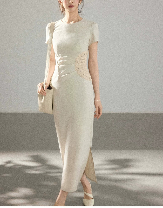 2026 Qingshan Ying High-End Handmade Crochet Floral Dress for Women, New Summer Short-Sleeve Elegant Long Dress for Work
