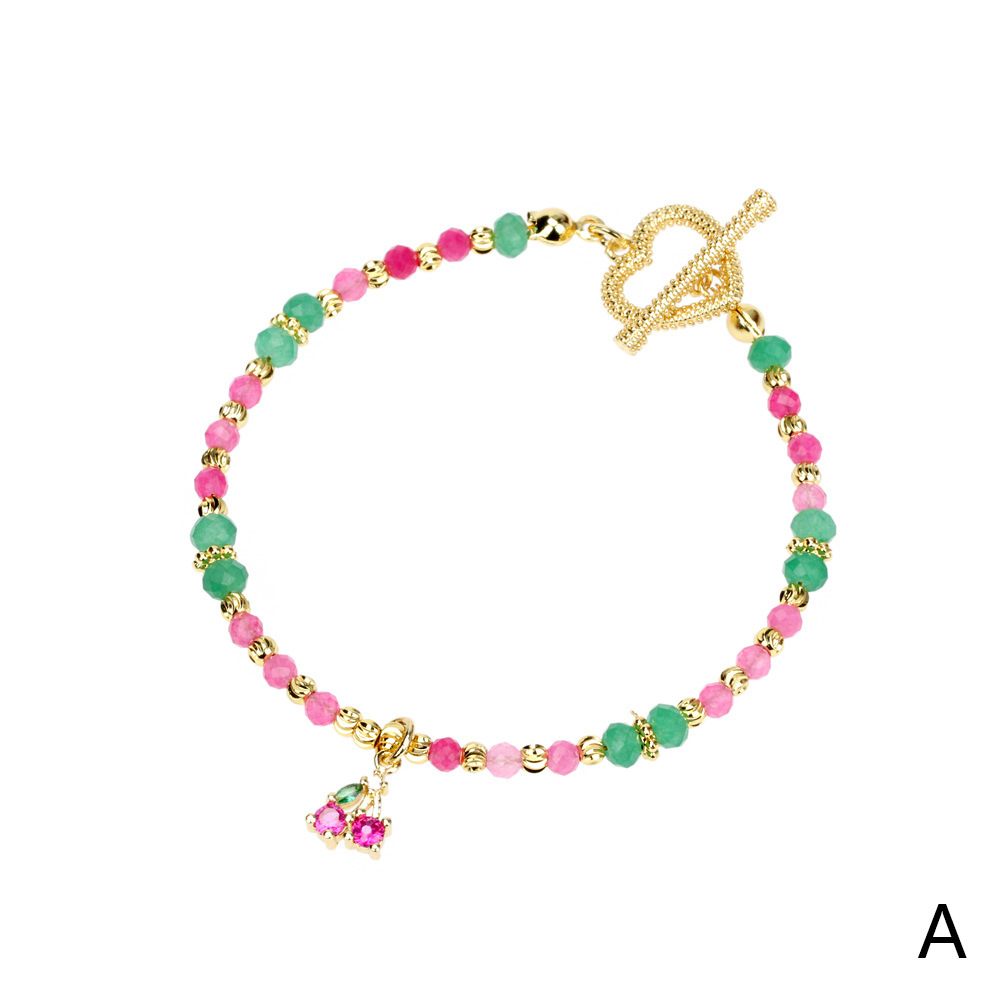 Nueva Serie De Frutas Pulsera De Fresa De Cereza De Circonio De Color Cobre Con Cuentas De Colores Mixtos display picture 1