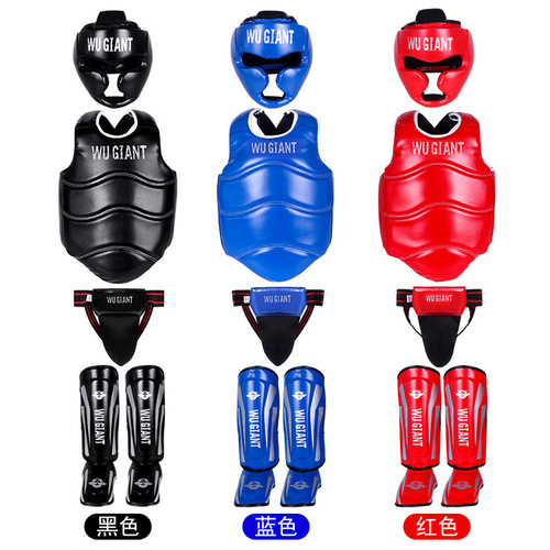 Martial Arts Protective Gear Set - Sanda Taekwondo Muay Thai Boxing Headguard, Chest Protector, Foot Guards, Fitness Kit - Durable Protective Equipment, Combat Ready Gear