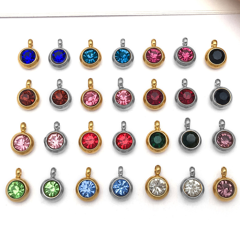 DIY Stainless Steel Jewelry Accessories with Colored Diamonds, Birthstone, Zodiac Stone, Necklace, Bracelet, Vertical Single Pendant DIY Stainless Steel Jewelry Accessories with Colored Diamonds, Birthstone, Zodiac Stone, Necklace, Bracelet, Vertical Single Pendant
