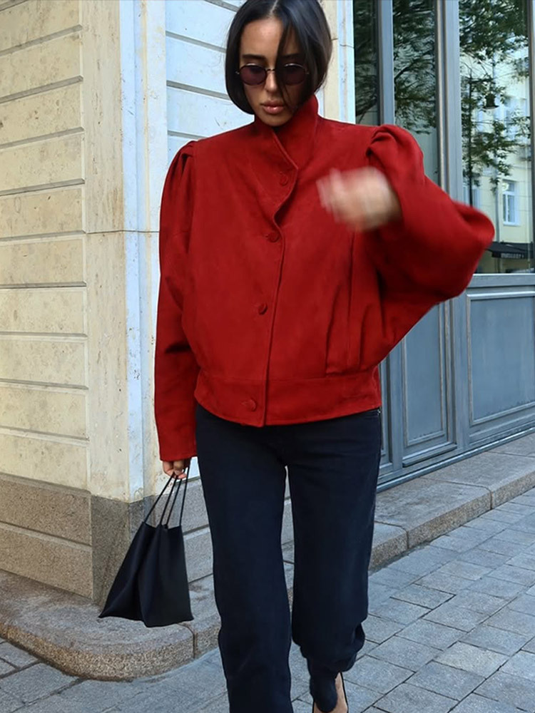 Nicho personalidad atractiva temperamento de moda de color sólido chaqueta de cuero de seda 2025, otoño y invierno nuevo estilo transfronterizo europeo y americano