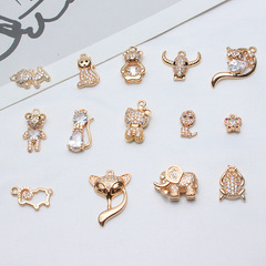 DIY accessories color-preserving copper micro-encrusted diamond cartoon animal cat pendant pendant earrings necklace bracelet accessories