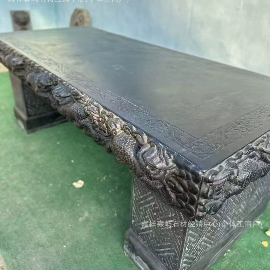 Черный голубой камень Кирин большой каменный стол антикварный открытый сад каменный стол