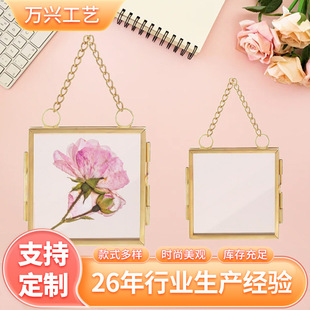 Dried Flower Photo Frame European-style Metal Hanging Chain Brass Glass Photo Decorations Gift Set Holiday Gift Giving Commemorative Photo Frame