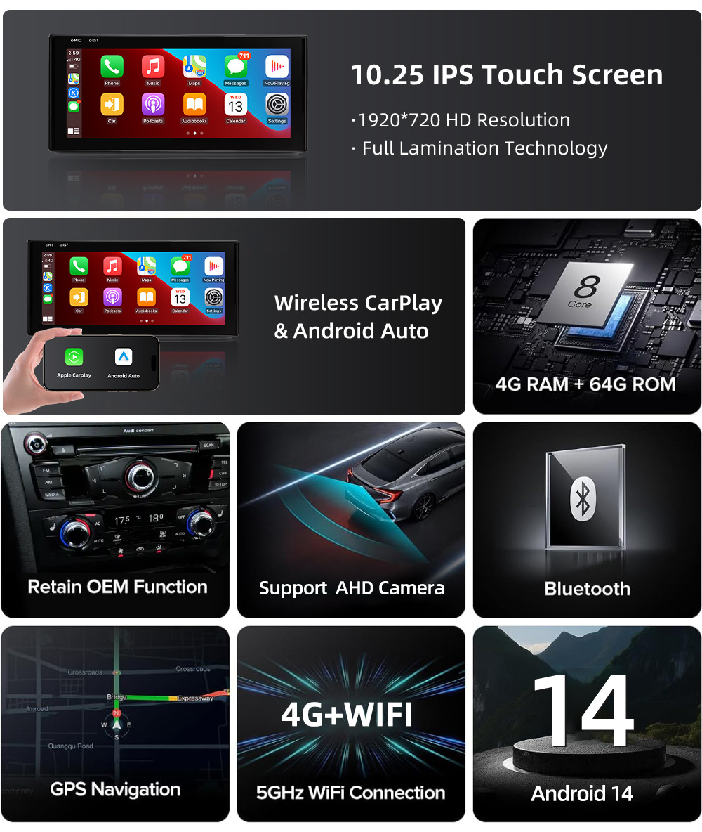 Suitable for Audi A4 A5 S5 B9 Android all-in-one car DVD navigation wireless Carplay central control large screen