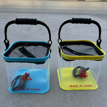 透明打水桶钓鱼折叠防跳网EVA装鱼桶活鱼桶可视手提桶