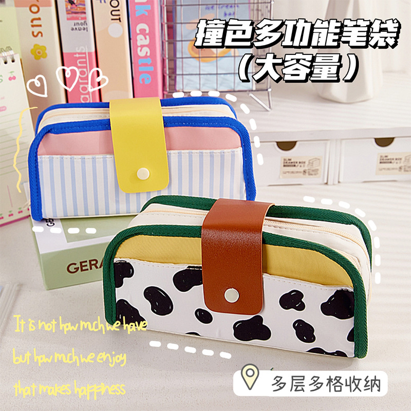 Bolsa de bolígrafo retro retro de alta calidad, alta capacidad para niñas, caja de papelería de alto valor facial, bolsas de papelería para estudiantes de secundaria primaria