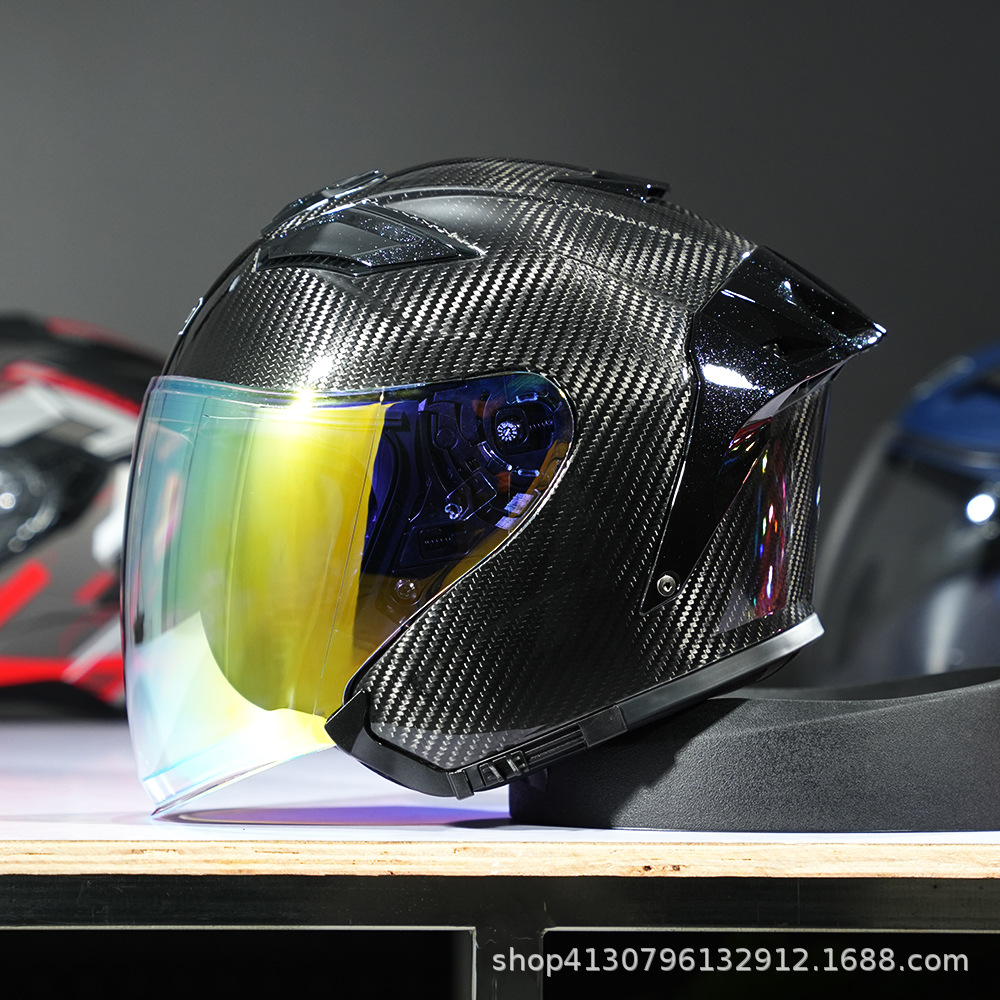 Motosiklet kaskı (dəbilqə) – Motuoche 3/4 Helmet - 3k-gloss-black-transparent-goldgreen-lens-m