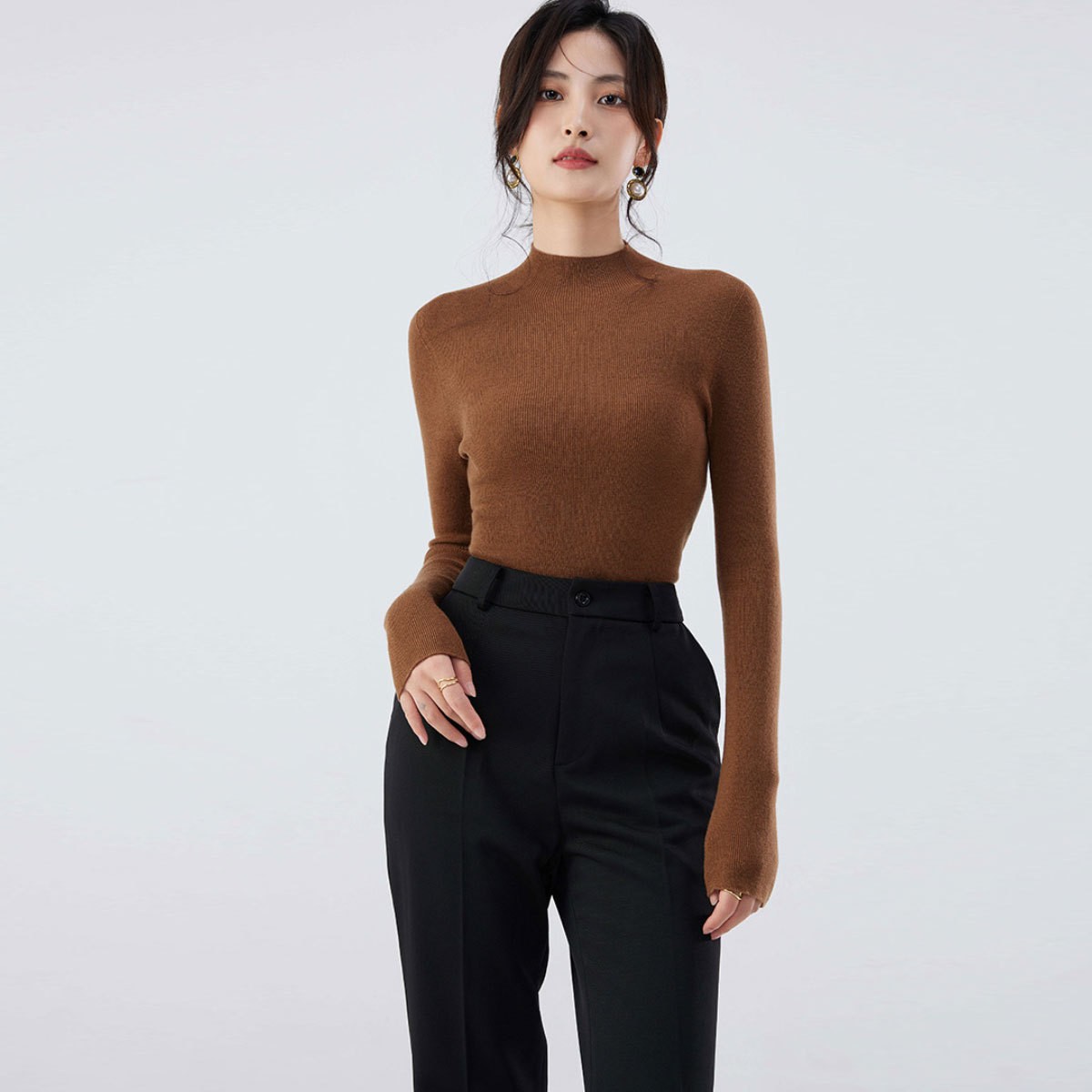 洗濯機で洗えるシームレス18針精編ニットベースレイヤー100%ピュアファインウールセーター女性用秋冬ハイネックセーター