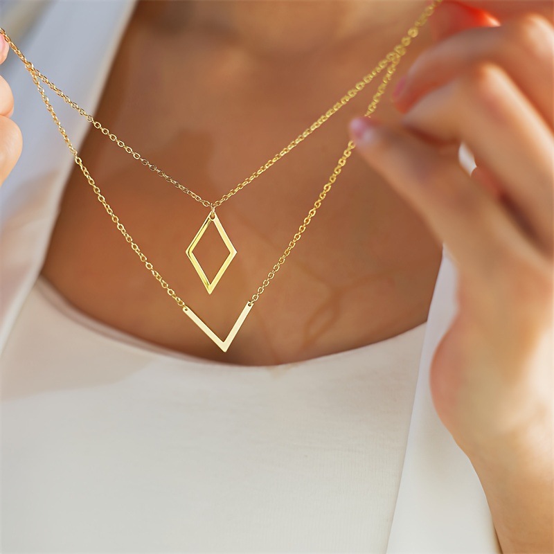 Cross-Border Stainless Steel 14K Gold Plated Fashionable Simple Geometric Pendant Women's Necklace Sweater Chain_voghion.com