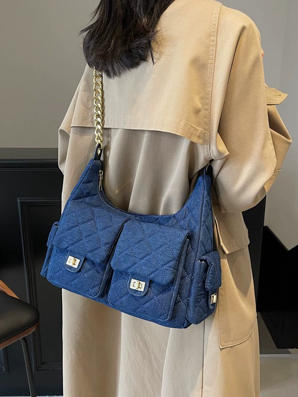 Small design denim shoulder bag, demi-season phone bag