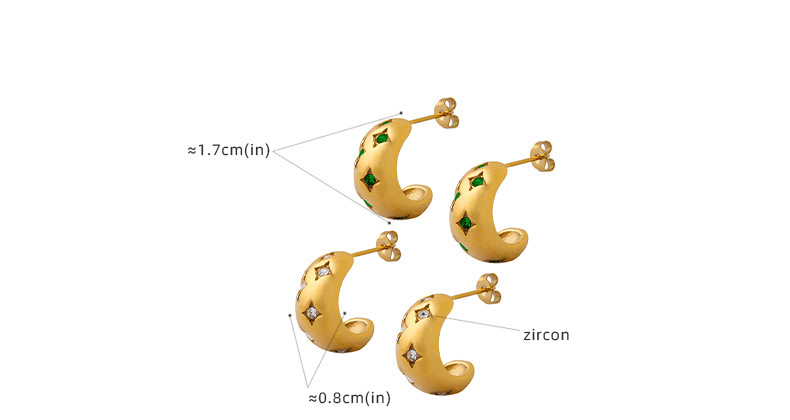Retro C Shape Titanium Steel Earrings Zircon Stainless Steel Earrings