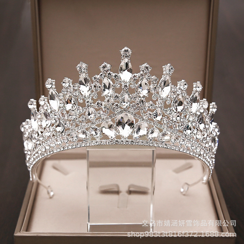 New Korean-Style Bridal Headpiece Crown, Luxurious Crystal-Encrusted Crown for Princess Birthday, Bride, Wedding New Korean-Style Bridal Headpiece Crown, Luxurious Crystal-Encrusted Crown for Princess Birthday, Bride, Wedding