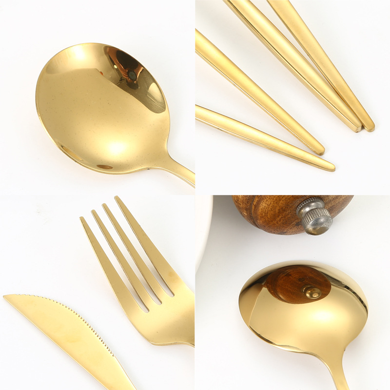 Portugal 4 piezas principales Pearl algodón caja cuchillo, tenedor y cuchara traje Amazon vajilla de acero inoxidable transfronterizo 16/24 piezas traje