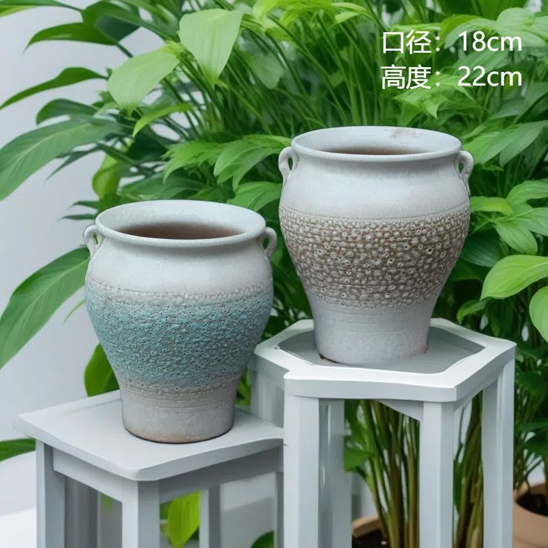 025宜兴紫砂花盆耳朵陶瓷复古多肉双耳清仓高筒