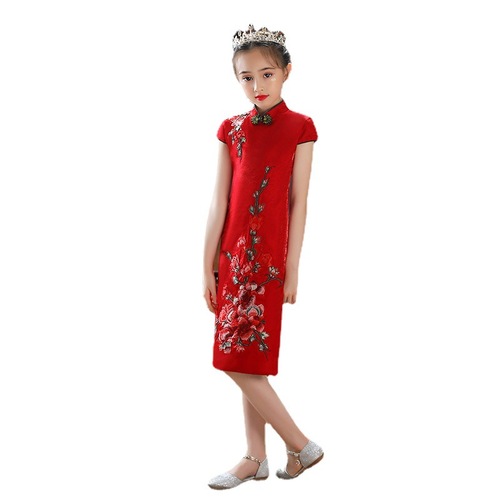 Children Chinese dresses Red Qipao improved cheongsam for  girls Chinese folk costumes for little girls stage performance Qipao Dress