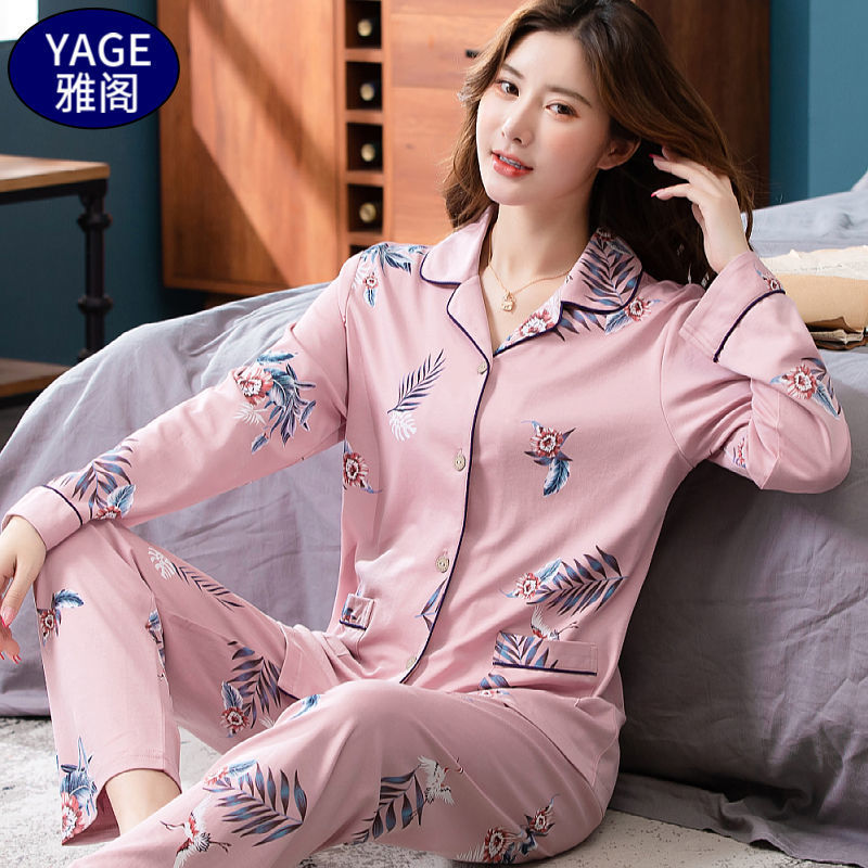 Pijamas de algodón Primavera y otoño de las mujeres chaqueta de manga larga traje de mediana edad y las madres mayores más tamaño al aire libre desgaste del hogar de invierno