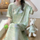 Summer Dress Printed Cotton Nightgown Striped Women's Summer Plus Size Pajamas Loose chubby girl Mid-Length National Style Cotton Silk Skirt Thin