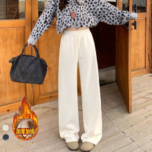 25秋冬加绒加厚糯米卫裤女高腰垂感休闲运动杏色窄版直筒阔腿长裤