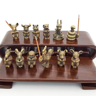 Antique Copper Animal Incense Seat Creative Twelve Zodiac Incense Insert Household Indoor Tea Ceremony Line Incense Mini Incense Ornaments