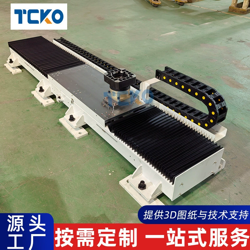 Нестандартная роботизированная напольная рельсовая стойка для подачи, сварки, обработки, погрузки и разгрузки с аккордеонным кожухом и седьмой осью для передвижения.