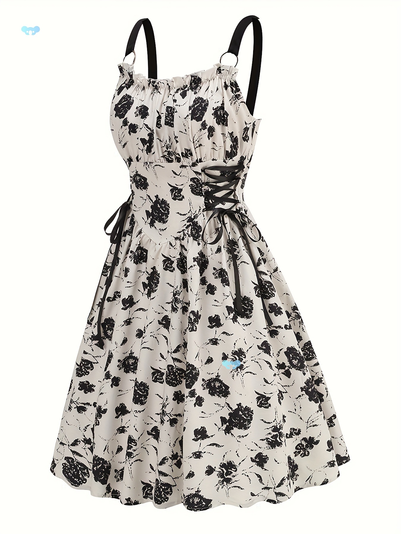 Black Rose A line Evening Dress Adjustable Shoulder Strap