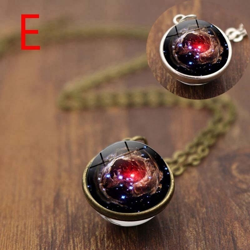 Solar System Glaskugel Halskette Retro Anhänger Mit Pulloverkette_voghion.com