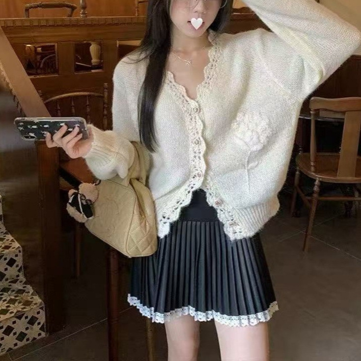 法式设计甜美风重工立体花软糯长袖针织开衫秋季新品高级感毛衣女|undefined