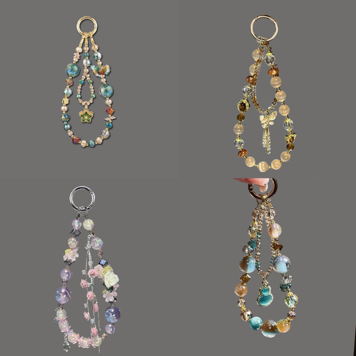 Retro Literary Style Round Bead Mobile Phone Chain Gourd Star Pendant Bag Keychain Wrist Style Anti-Lost Pendant Accessories