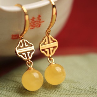 Earrings wax agate, 925 sample silver, light luxury style