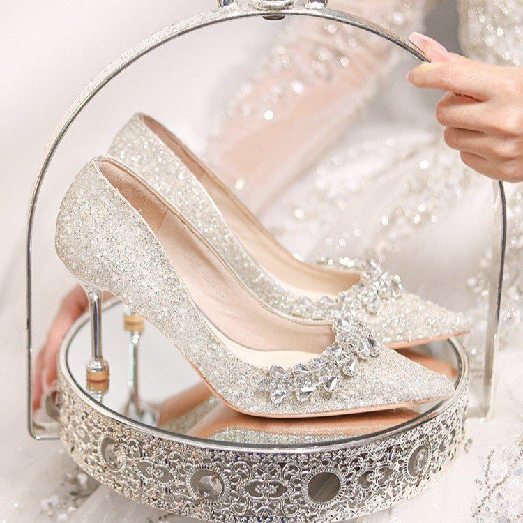 French High Heels Women's 2025 New Sequined Crystal Shoes Wedding Shoes Wedding Bride Shoe Owner Wedding Shoes French High Heels Women's 2025 New Sequined Crystal Shoes Wedding Shoes Wedding Bride Shoe Owner Wedding Shoes