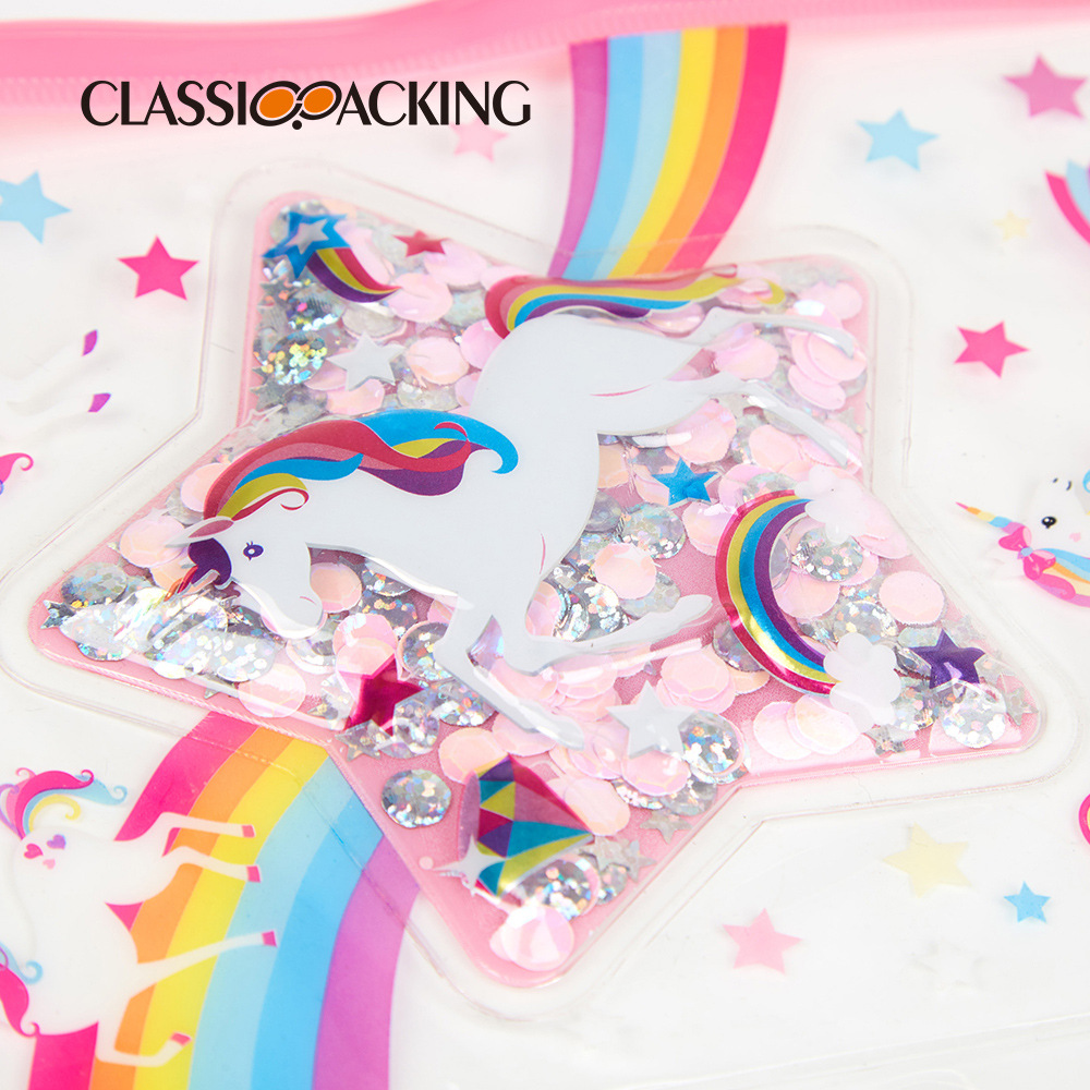 Fábrica al por mayor bolsa de almacenamiento PVC patrón de dibujos animados bolsa de cremallera multi-funcional niña corazón impermeable bolsa cosmética portátil