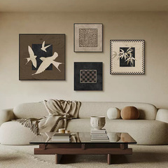 中古風客廳組合裝飾畫抽象法式復古壁畫美拉德藝術沙發背景牆掛畫