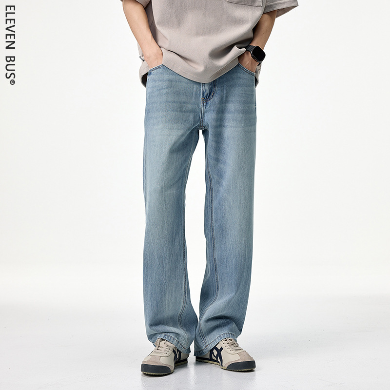 Le Wei Men's American Style Trendy Brand Loose Straight-Leg Jeans for Men, Spring and Autumn Lyocell Men's Casual Jeans