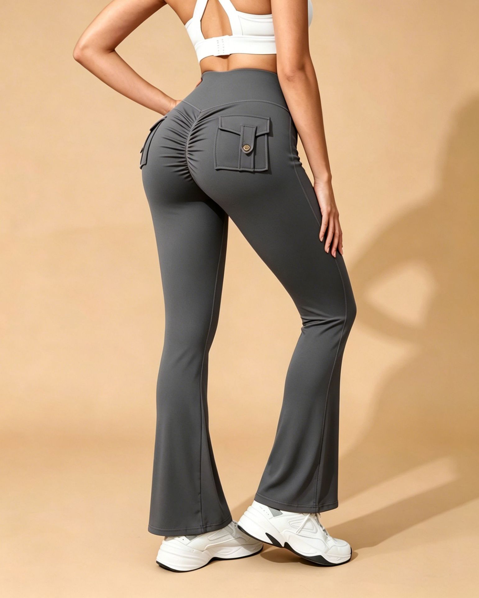 Dark gray nylon flared pants
