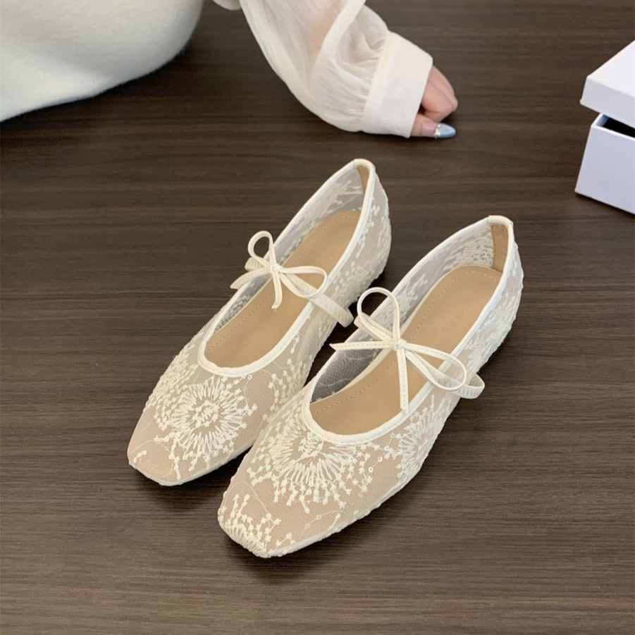 Heightening Summer Mesh Shoes for Women 2025 Early Spring New Chinoiserie Ballet Style with Skirt Fairy Breathable Flats Sandals
