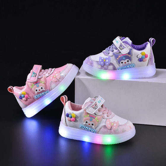 New Children's Lights sneaker 2024 Autumn Girls Cartoon White Shoes Colorful Lights Korean Casual Shoes