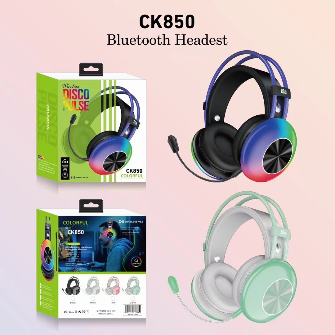 Νέα, σε πωλήσεις, ασύρματα ακουστικά Bluetooth RGB για τοποθέτηση στο κεφάλι CK850 με φωτεινή ένδειξη για ηλεκτρονικά αθλήματα και παιχνίδια_voghion.com