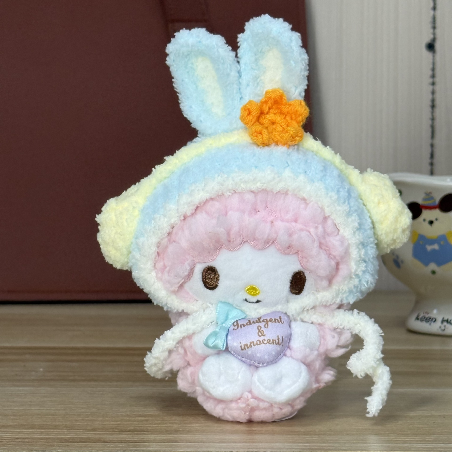 Gorro de peluche terminado, gorro, babero, muñeco de algodón de 12 cm para bebés, lindo.