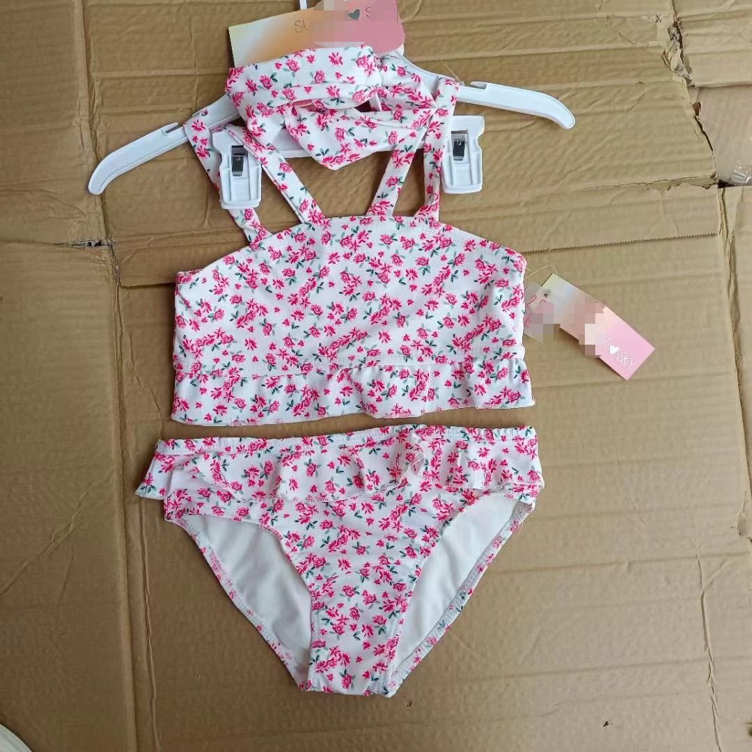 Traje de baño para niños Ropa de marca europea y americana Ropa para niños Comercio exterior Pedidos originales Traje de baño para niñas de tres piezas al por mayor