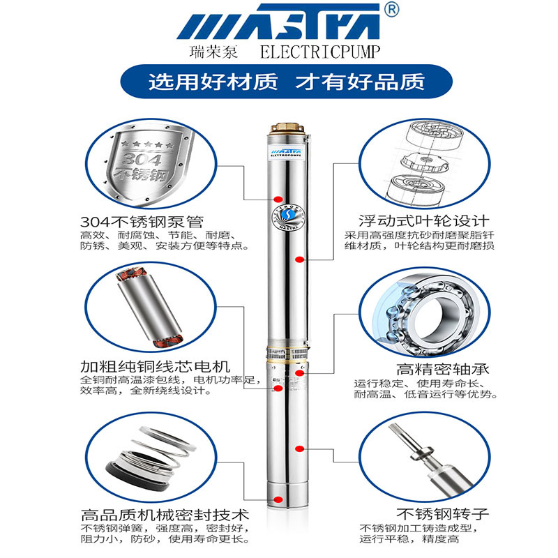Bomba de bombeo MasterCard R95 220V bomba de agua de pozo doméstica bomba de pozo profundo bomba sumergible de acero inoxidable 380V tres fases