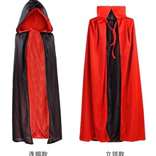 万圣节吸血鬼巫师儿童双面红黑斗篷连帽立领披风角色扮演cos服装