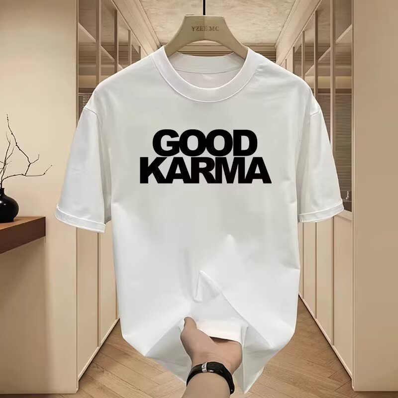 2026 New Men's Fashionable Crew Neck Short Sleeve European and American Trendy Brand Design Printed T-Shirt, Simple and Versatile Base Layer