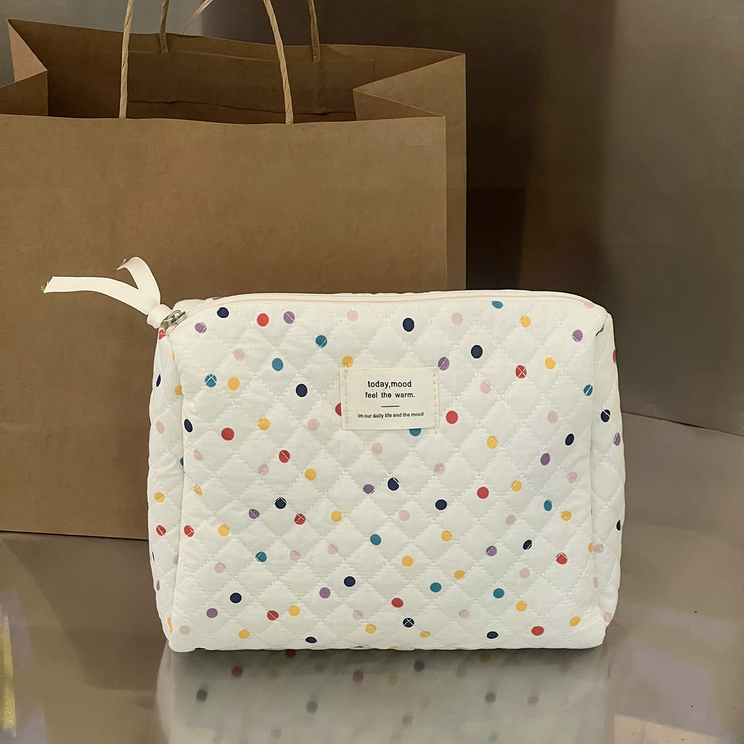 Cosmetic bag, cotton organizer bag, handheld capacious travel bag