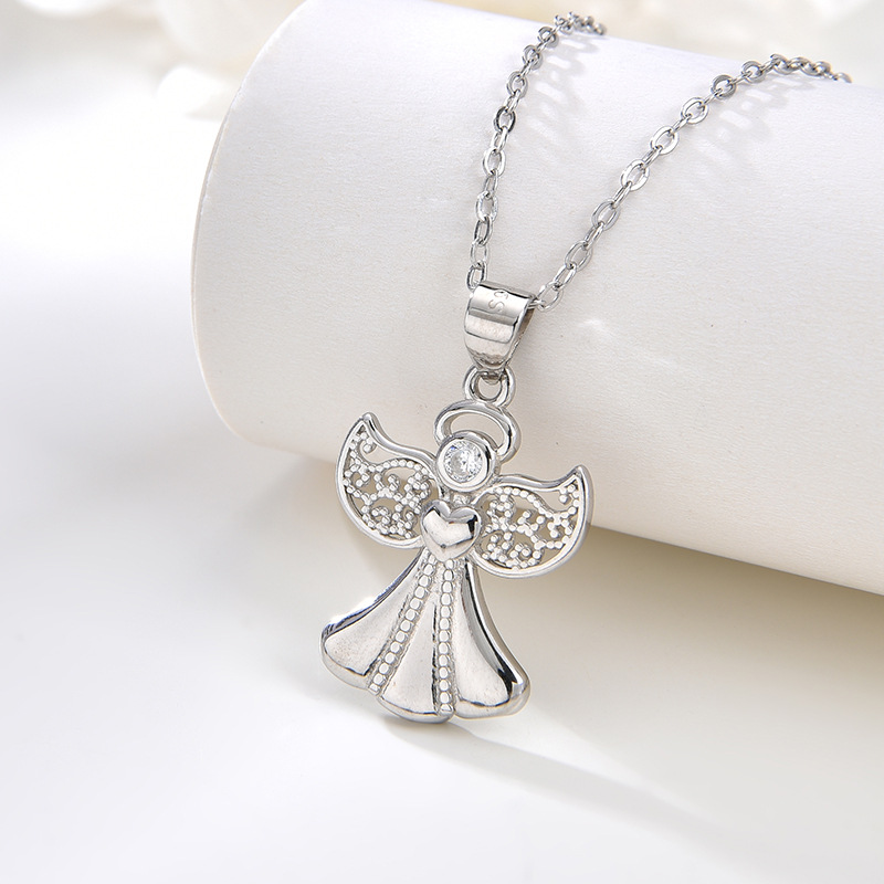 Joyas de Amazon transfronterizas Collar de ángel de plata de ley 925 Moda femenina Estilo europeo y americano Colgante de circón con incrustaciones Cadena de clavícula