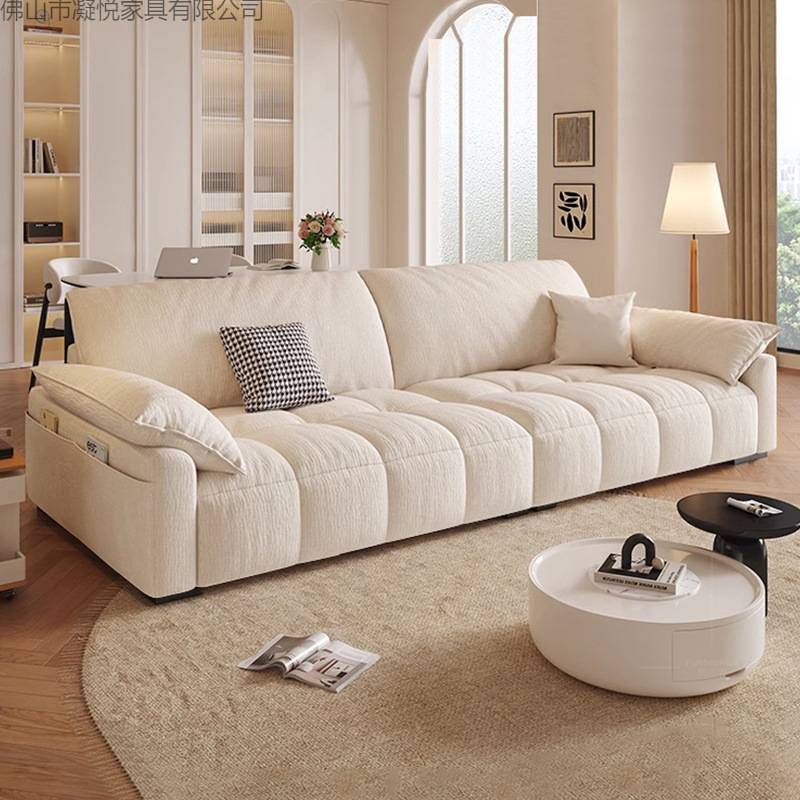 2025 New Small Household Nordic Style Cotton and Linen Fabric Sofa Floor Sofa Living Room Widened Rental House Simple and Modern