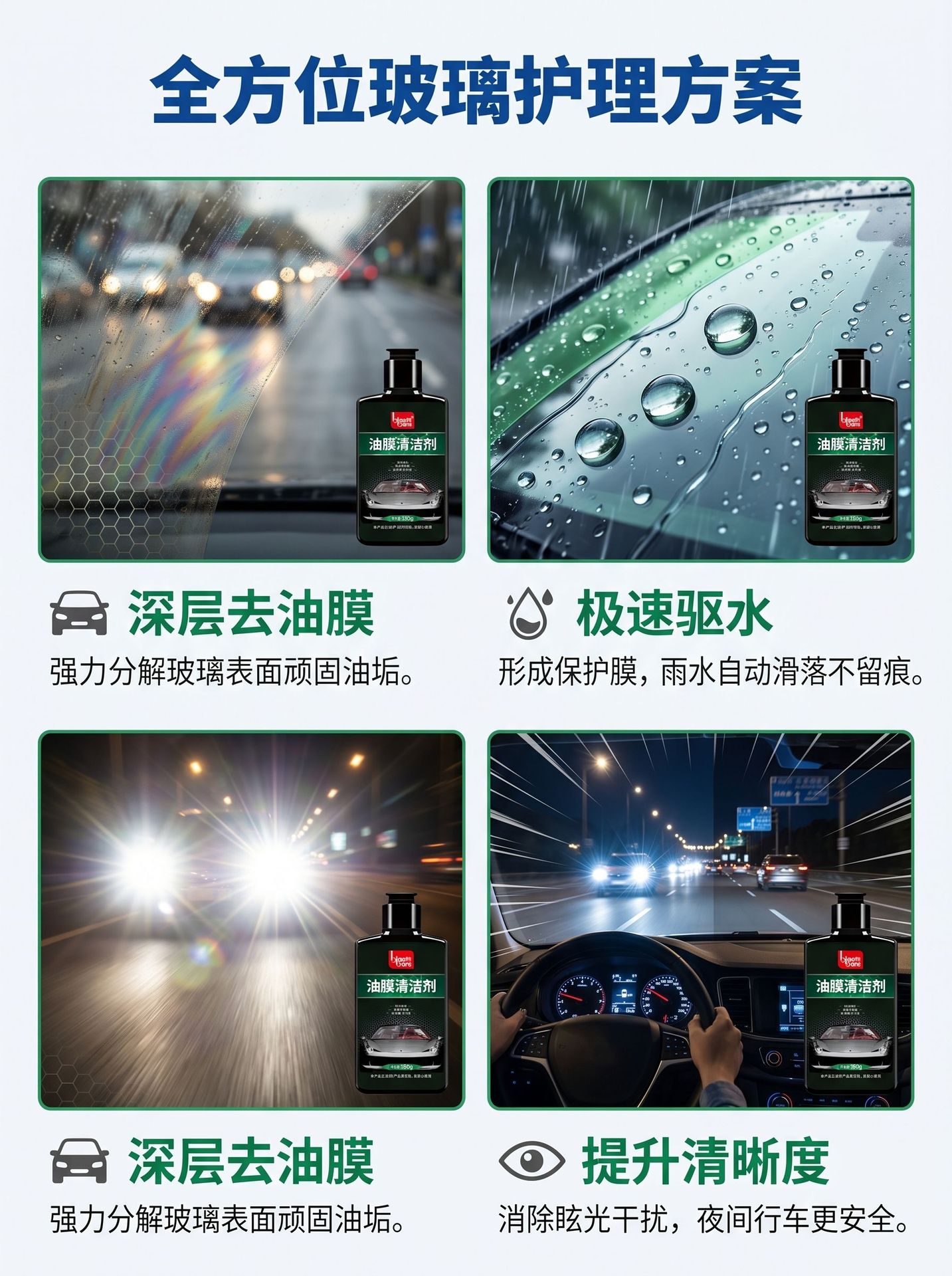Glass Oil Film Cleaner, Special Oil Film Removal Cleaner for Cars, Does Not Damage the Glass, Cleans the Glass for Clear Visibility in Rainy Days